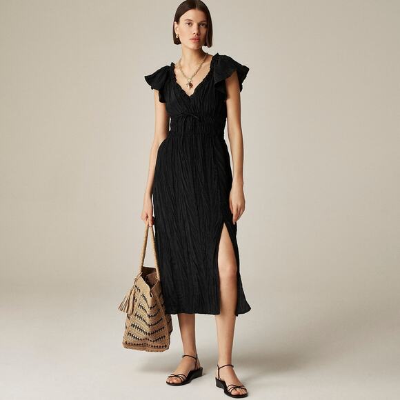 J. Crew Women's Palermo Dress in Viscose-Blend Crinkle Black Size Large NWT - Picture 1 of 15